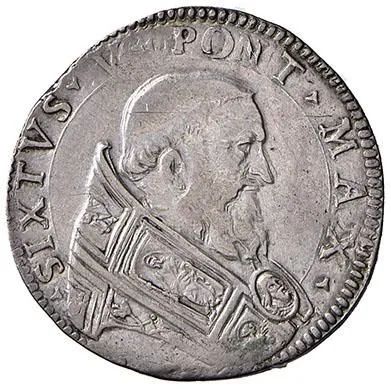 SISTO V (FELICE PERETTI 1585 - 1590), TESTONE O PIASTRA DA TRE GIULII