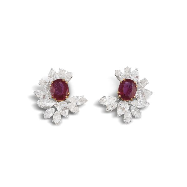 BURMA RUBY AND DIAMOND EARRINGS IN PLATINUM AND 18KT YELLOW GOLD