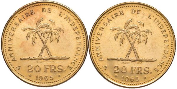 CONGO. DUE MONETE D&rsquo;ORO DA 20 FRANCHI 1965