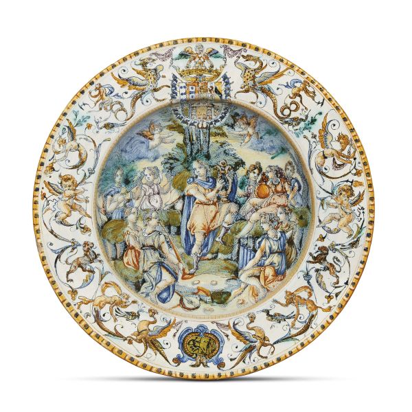 GRANDE PIATTO STEMMATO, URBINO, BOTTEGA PATANAZZI, FINE SECOLO XVI
