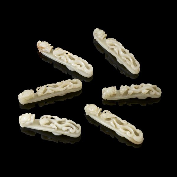 



A GROUP OF SIX JADE BELT HOOKS, CHINA, QING DYNASTY, 18TH-19TH CENTURY