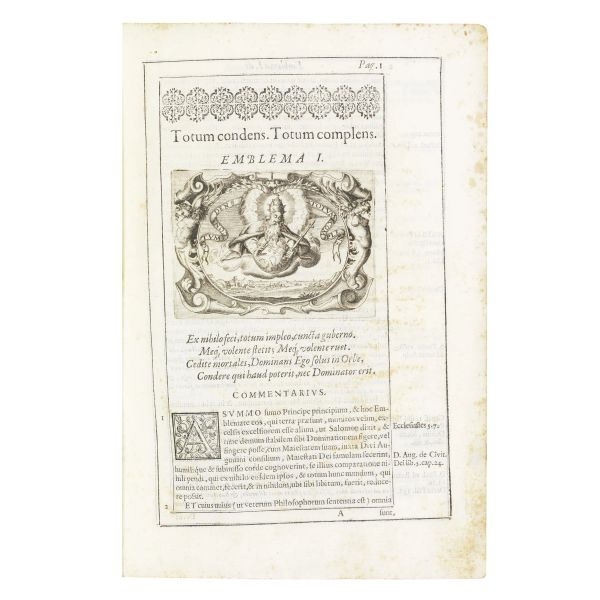 (Emblemi - Illustrati 600)   Sol&oacute;rzano Pereira, Juan de.   Emblemata centum.   [Madrid, In typographia Domin. Garciae Morras, 1653].