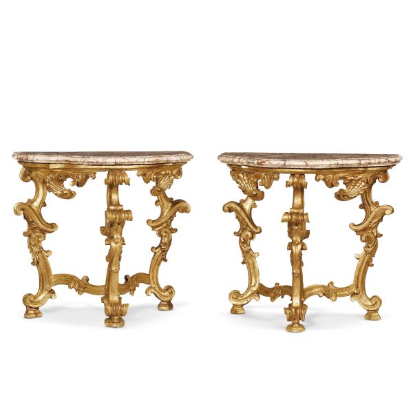 A PAIR OF CENTRAL ITALY CONSOLES, MID 18TH CENTURY