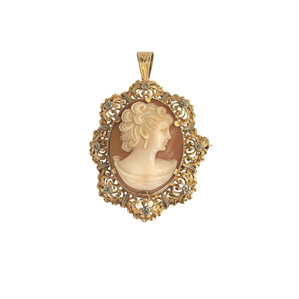 CAMEO PENDANT BROOCH IN 18KT TWO TONE GOLD