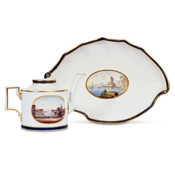 



A GINORI COFFEE POT AND A TRAY (MARESCIALLA), DOCCIA, EARLY 19TH CENTURY
