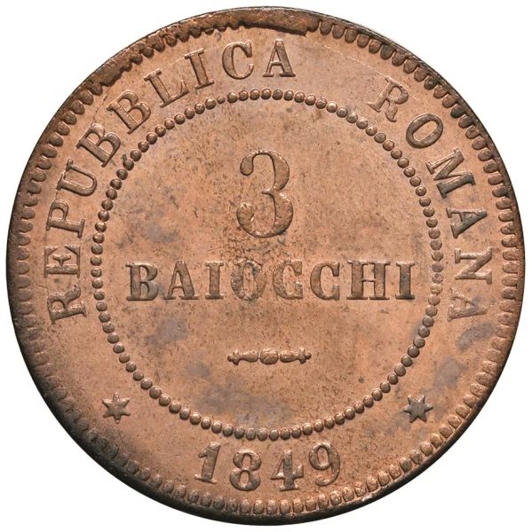 SECONDA REPUBBLICA ROMANA (1848-1849) 3 BAIOCCHI 1849