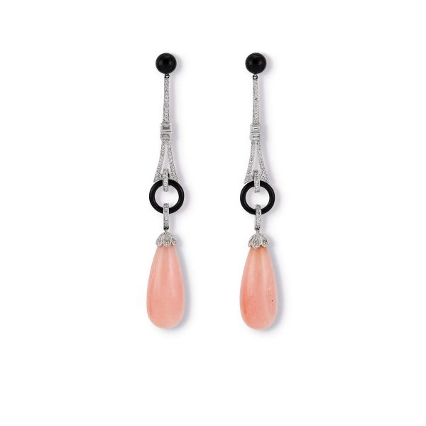 



PAIR OF LONG DIAMOND AND OPAL EARRINGS 