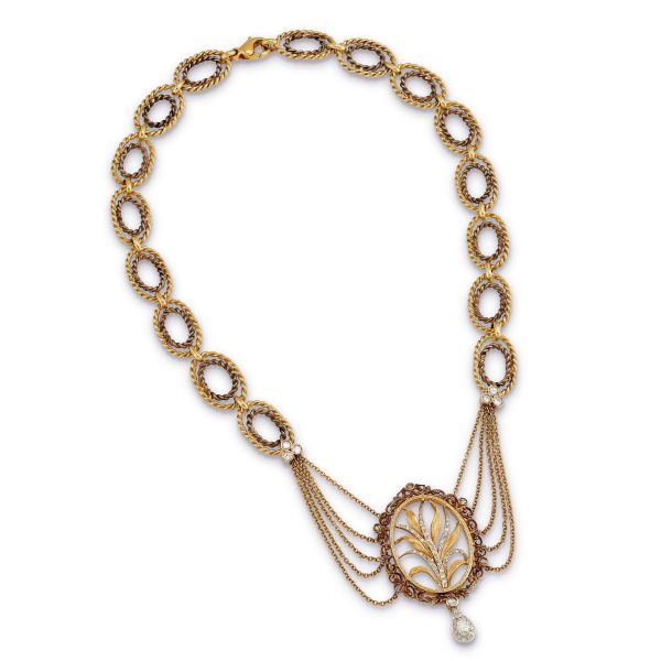 



DIAMOND NECKLACE IN 18KT YELLOW GOLD AND SILVER