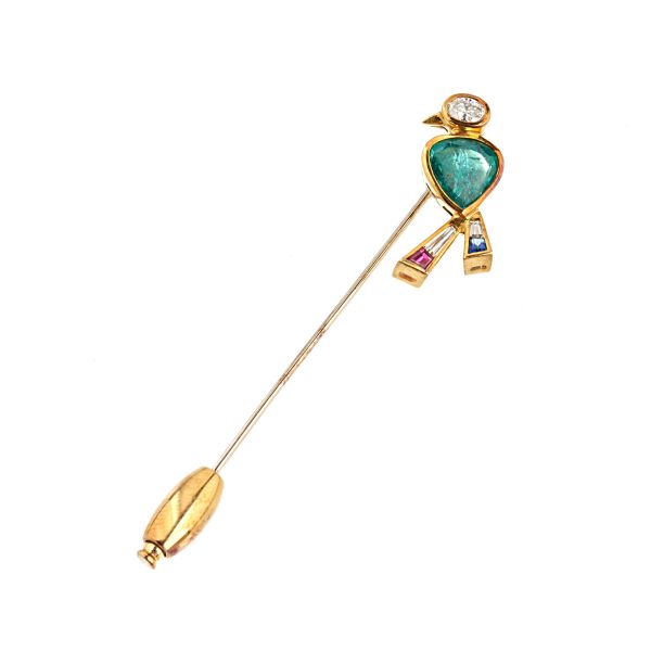BIRD-SHAPED PIN IN 18KT TWO TONE GOLD