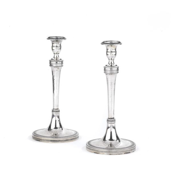 PAIR OF SILVER CANDLESTICKS, NAPLES, FIRST HAL OF 19TH CENTURY