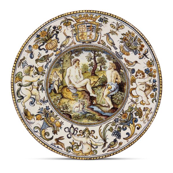 



A DISH, CASTELLI D'ABRUZZO, WORKSHOP OF GERONIMO POMPEI, BERNARDINO GENTILI IL VECCHIO, CIRCA 1680