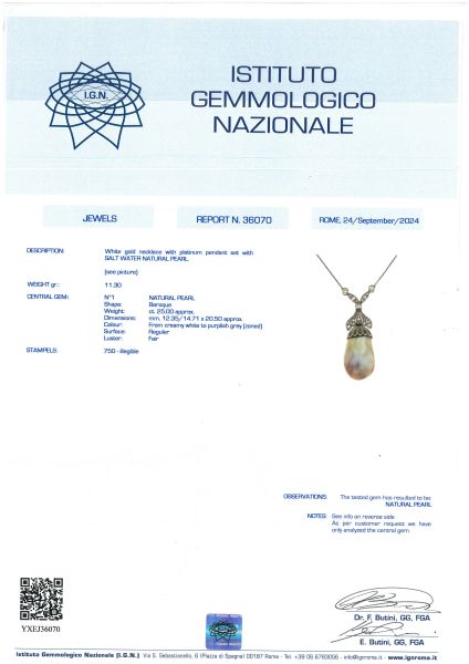 COLLANA CON PERLA NATURALE BAROCCA E DIAMANTI