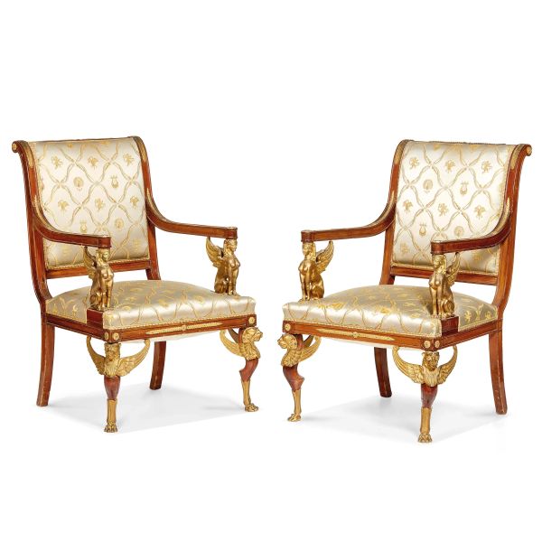 COPPIA DI POLTRONE E COPPIA DI SEDIE, STILE IMPERO