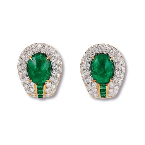 



BIG EMERALD AND DIAMOND EARRINGS IN 18KT TWO TONE GOLD