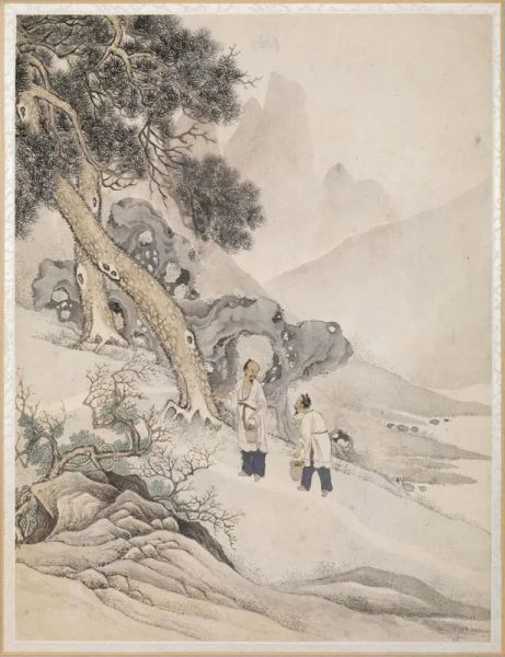  Coppia di disegni, Cina fine dinastia Qing,  acquerelli su carta, raffiguranti paesaggi animati cm 35x26,5 (2)