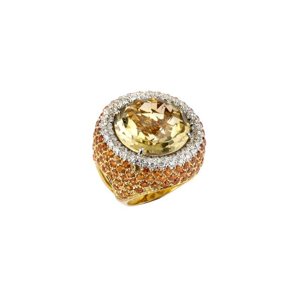 



BIG MULTI GEM WIDE BAND RING IN 18KT YELLOW GOLD