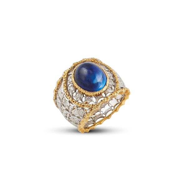 BUCCELLATI SAPPHIRE BAND RING IN 18KT TWO TONE GOLD