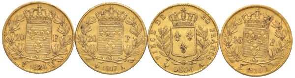      FRANCIA CARLO X (1824-1830) QUATTRO MONETE DA 20 FRANCHI 