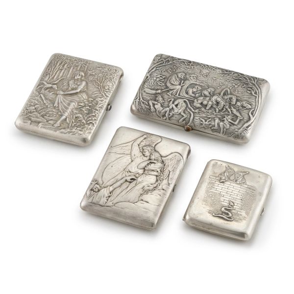 TWO SILVER CIGARETTE CASE, MOSCOW, BEGINNING OF 20TH CENTURY; A SILVER CIGARETTE CASE ST. PETERSBURG, MARK OF PETROWITSCH AND OTHER SILVER 900 CIGARETTE CASE