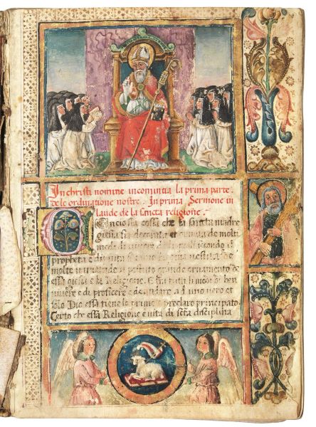 (Manoscritto miniato – Genova) GREGORIO DA PIACENZA. Regola delle Monache di Santa Maria della Passione in Genova, 1411.