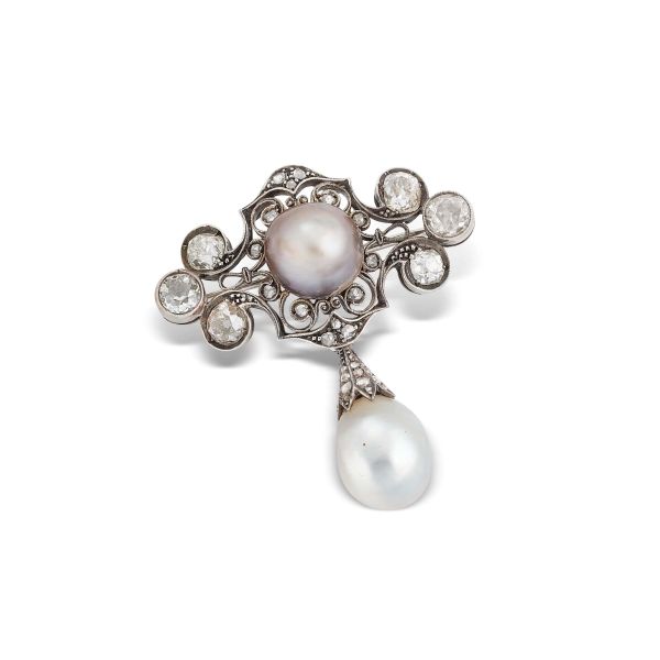 



NATURAL PEARL AND DIAMOND BROOCH IN SILVER