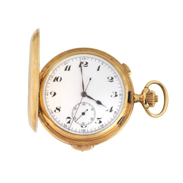 MONOPUSHER CHRONOGRAPH QUARTER REPEATING YELLOW GOLD POCKET WATCH