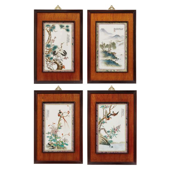 



QUATTRO PLACCHE IN PORCELLANA FAMIGLIA ROSA, CINA, DINASTIA QING,SEC. XIX