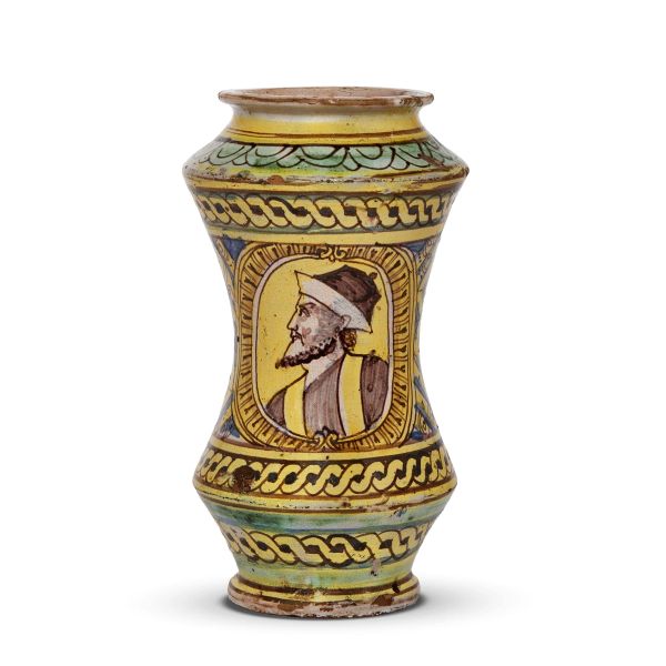 A PHARMACY JAR (ALBARELLO), BURGIO, FIRST HALF 17TH CENTURY