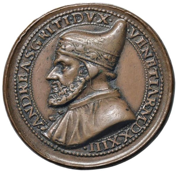 ANDREA GRITTI (1523-1538) LXXVII DOGE. MEDAGLIA DI FONDAZIONE DELLA CHIESA DI SAN FRANCESCO DELLA VIGNA CONIATA NELLA ZECCA DI VENEZIA NEL 1534 OPUS ANDREA SPINELLI