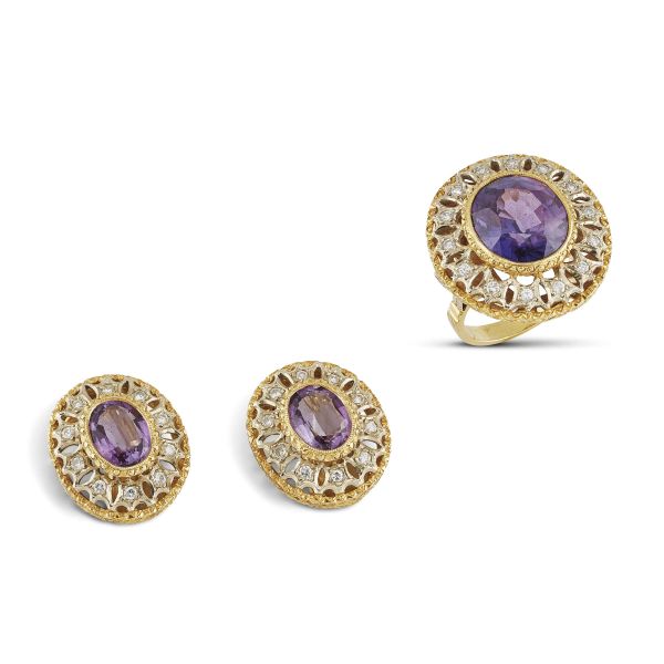 AMETHYST AND DIAMOND DEMI PARURE IN 18KT TWO TONE GOLD