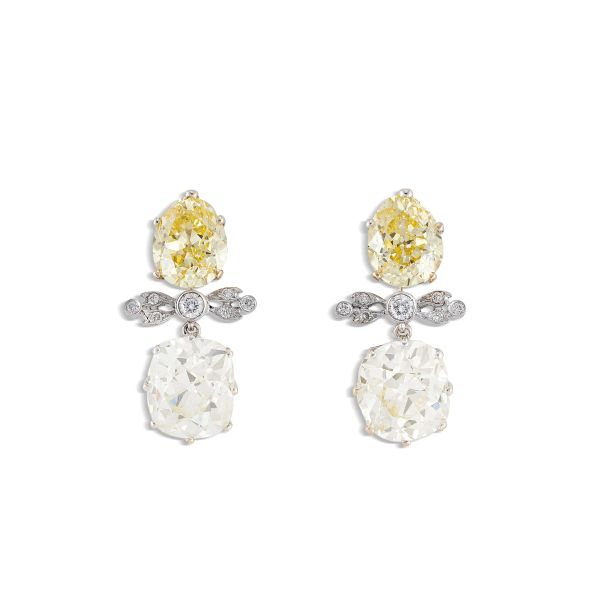 FANCY INTENSE YELLOW DIAMOND DROP EARRINGS IN 18KT WHITE GOLD