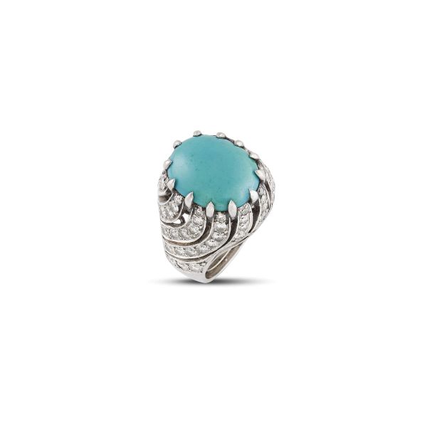 CHEVALIER TURQUOISE AND DIAMOND RING IN 18KT WHITE GOLD
