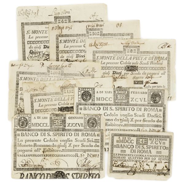 Banco di Santo Spirito e S. Monte di Pietà di Roma – Serie di 8 cedole