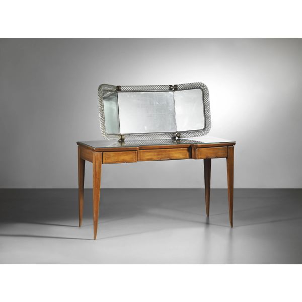 Venini - TABLE MIRROR WITH THREE DOORS AND A WOODEN CONSOLLE