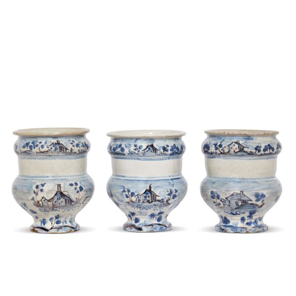 THREE PHARMACY JARS (ALBARELLI), SAVONA OR ALBISOLA, LAST QUARTER 18TH CENTURY