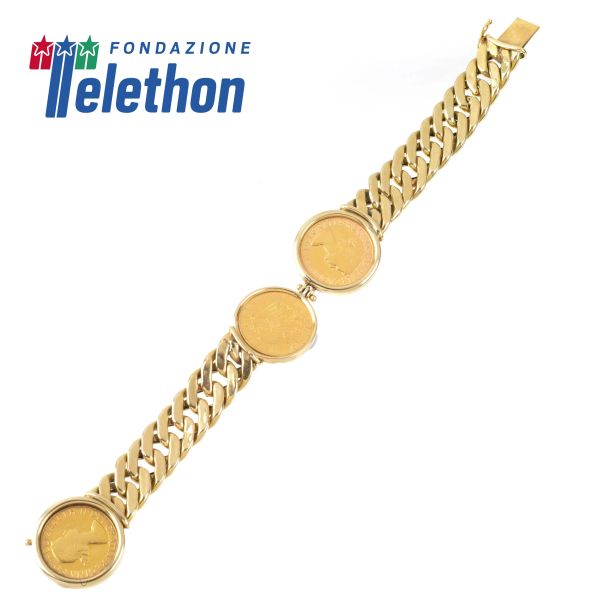 CURB BRACELET IN 18KT YELLOW GOLD WITH COINS