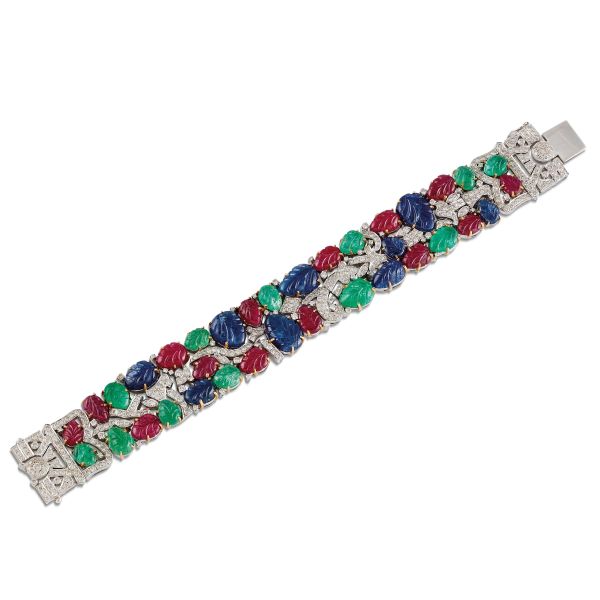 



BRACCIALE &quot;TUTTI FRUTTI&quot; CON PIETRE DI COLORE E DIAMANTI