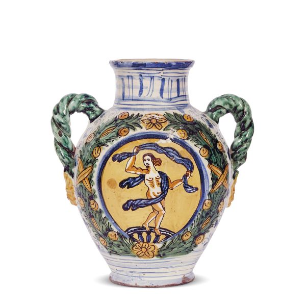 A SPOUTED JAR, MONTELUPO, CIRCA 1640-1660