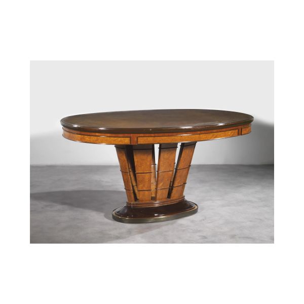 OVAL WOODEN TABLE, WOOD AND GLASS TOP WITH EXTENSIONS