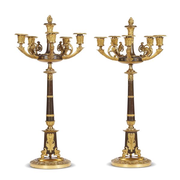 A PAIR OF FRENCH CANDELABRA, FIRST HALF 19TH CENTURY