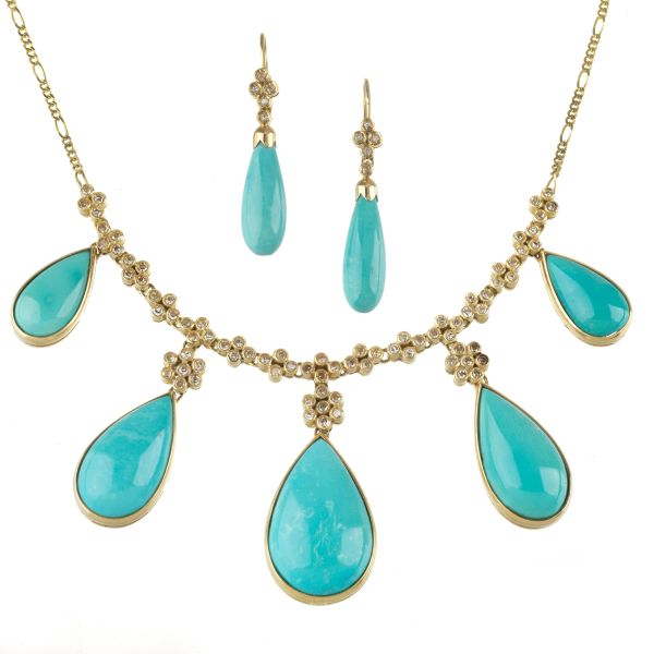 TURQUOISE AND DIAMOND DEMI PARURE IN 18KT YELLOW GOLD