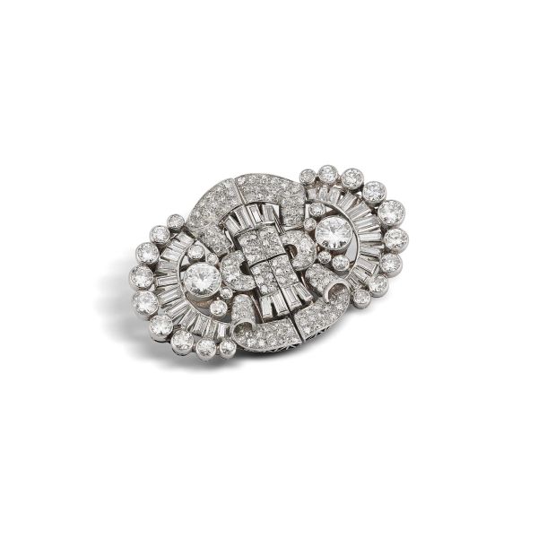 DOUBLE CLIP DIAMOND BROOCH IN 14KT GOLD AND PLATINUM
