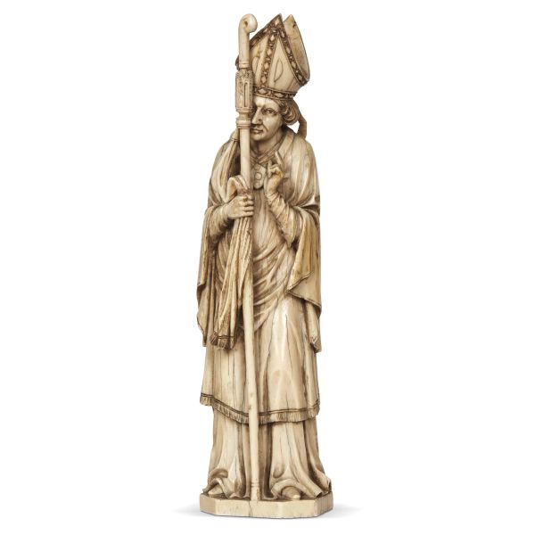 A FRENCH SCULPTURE OF BLESSING BISHOP, 16TH CENTURY