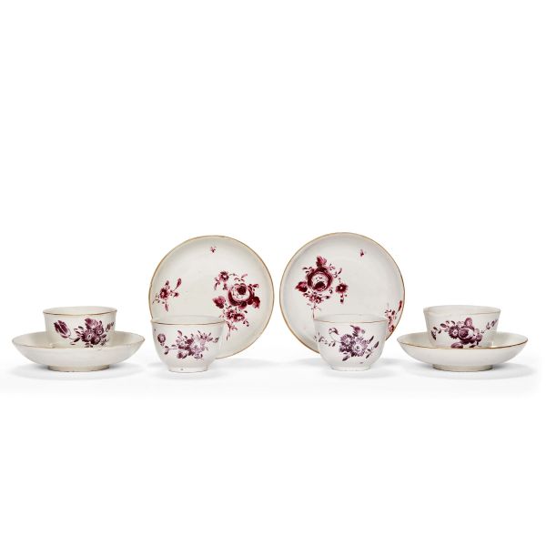 FOUR ANTONIO FERRETTI CUPS WITH SAUCER, LODI, 1770-1780