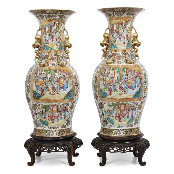 TWO CANTON VASES, CHINA, QING DYNASTY, 19TH CENTURY