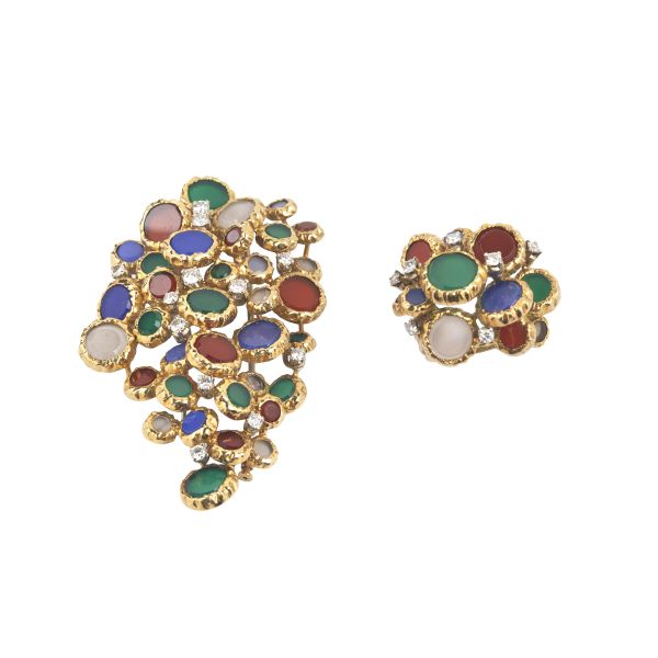 DEMI PARURE CON CALCEDONI E DIAMANTI