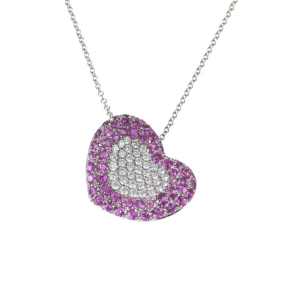 PASQUALE BRUNI PINK SAPPHIRE AND DIAMOND NECKLACE IN 18KT WHITE GOLD