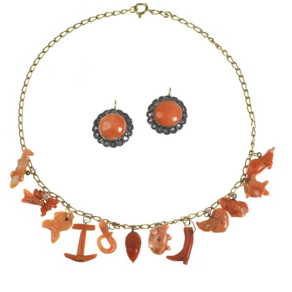 CORAL NECKLACE AND EARRINGS