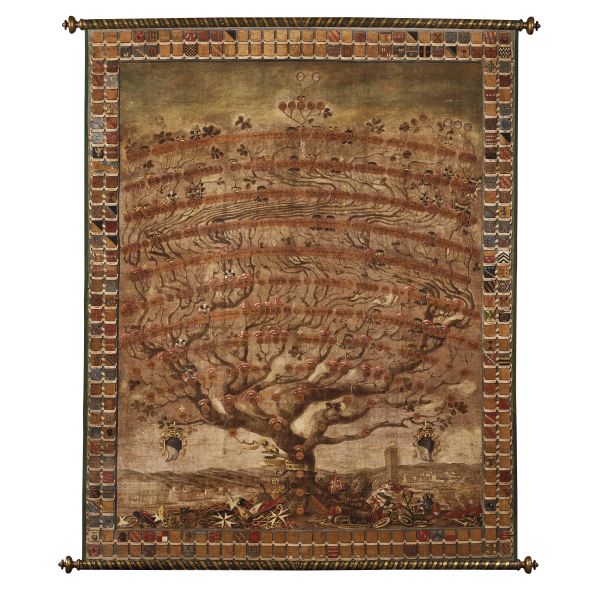 Florentine school, late 17th century, Capponi Family genealogy tree, tempera on paper applied to canvas