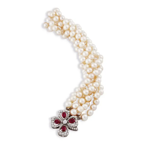 



BRACELET WITH PEARLS, RUBIES AND DIAMONDS